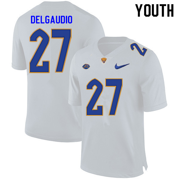 Youth #27 Luke DelGaudio Pitt Panthers College Football Jerseys Sale-White